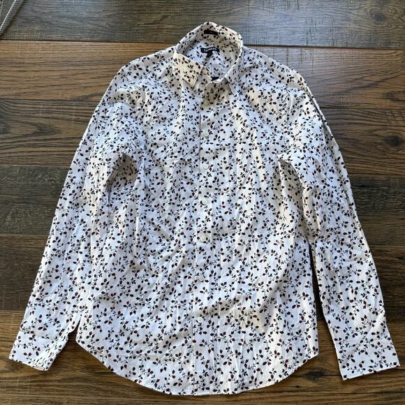 Express Women’s Floral Button Down Shirt White Red Black Roses Slim Fit NWT M - Picture 1 of 6